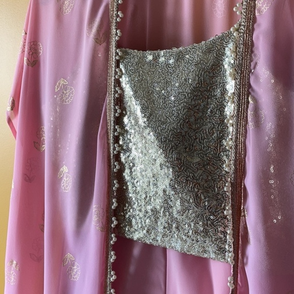 Indya baby pink 3-piece palazzo set with shrug - Picture 2 of 8